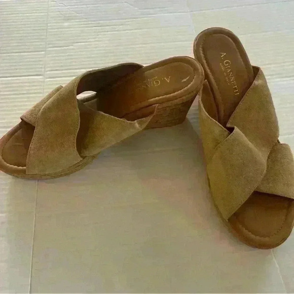A. GIANNETTI SUEDE SANDALS Cork Wedge Size 8 - Picture 2 of 4